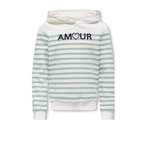 KIDS ONLY GIRL gestreepte hoodie lichtgroen Sweater Meisjes Katoen Capuchon - maat 134/140 afbeelding