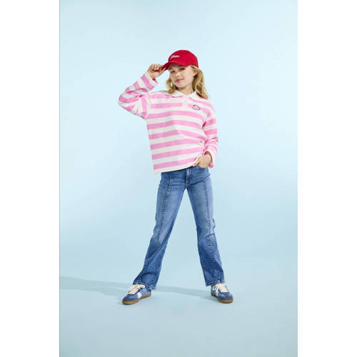 KIDS ONLY GIRL gestreepte polo roze Meisjes Katoen Polokraag Streep - maat 134/140 afbeelding