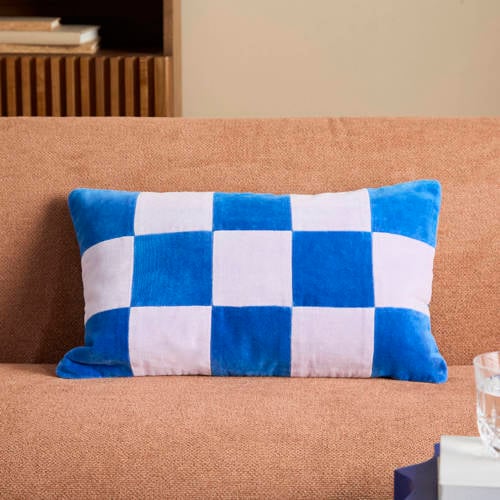 NOUS Living sierkussenhoes Ramah (30x50 cm) Blauw Ruit