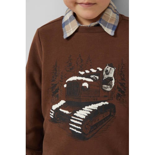 s.Oliver sweater donkerbruin Printopdruk