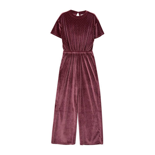s.Oliver fluwelen jumpsuit donkerrood Meisjes Fluweel Ronde hals Effen - maat 146 afbeelding
