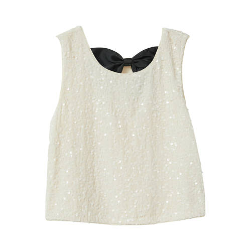 s.Oliver glitter top ecru met pailletten Meisjes Polyester Ronde hals Effen - maat 146/152 afbeelding