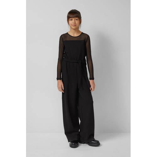 s.Oliver wide leg jumpsuit zwart Meisjes Viscose Ronde hals Effen
