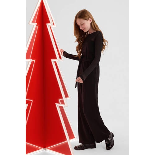 s.Oliver wide leg jumpsuit zwart Meisjes Viscose Ronde hals Effen