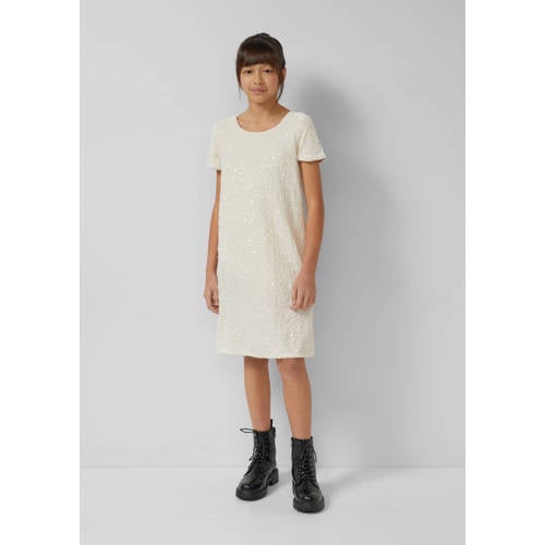 s.Oliver midi jurk met pailletten ecru Meisjes Polyester Ronde hals Effen