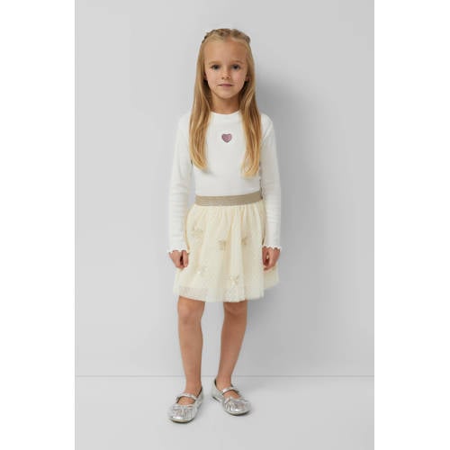 s.Oliver korte rok met pailletten ecru Meisjes Polyester All over print
