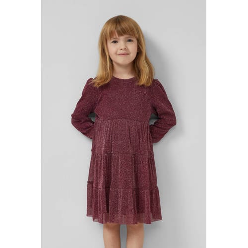 s.Oliver midi jurk met glitter paars Meisjes Polyamide Ronde hals Effen