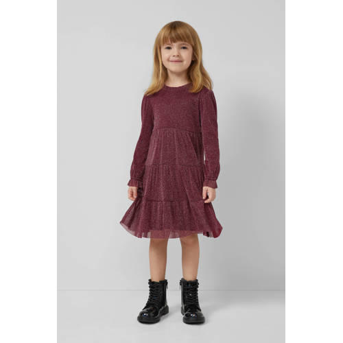 s.Oliver midi jurk met glitter paars Meisjes Polyamide Ronde hals Effen - maat 110 afbeelding
