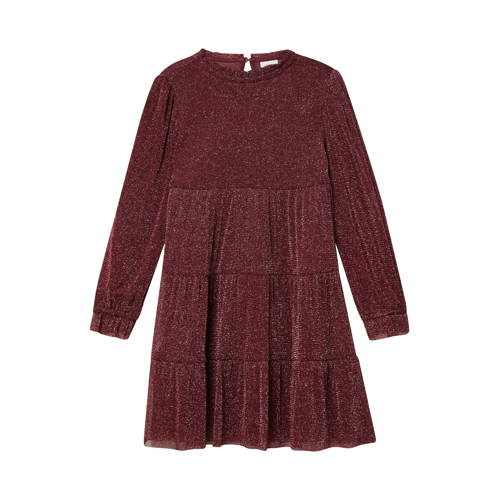 s.Oliver midi jurk met glitter paars Meisjes Polyamide Ronde hals Effen - maat 128 afbeelding