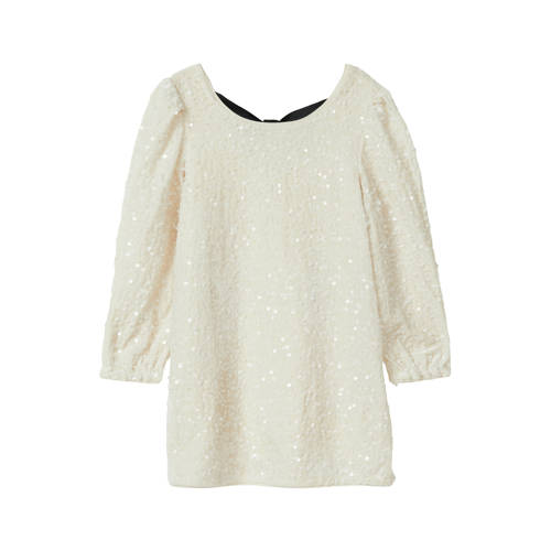 s.Oliver midi jurk met pailletten ecru Meisjes Polyester Ronde hals Effen - maat 122 afbeelding
