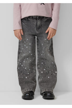 wide leg high waist wide leg jeans grey denim met pailletten
