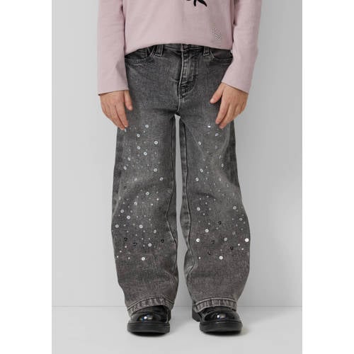 s.Oliver wide leg high waist wide leg jeans grey denim met pailletten Grijs Meisjes Katoen