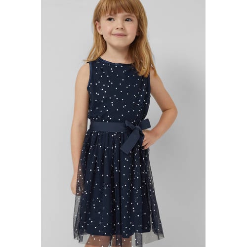 s.Oliver A-lijn jurk met pailletten donkerblauw Meisjes Polyester Ronde hals