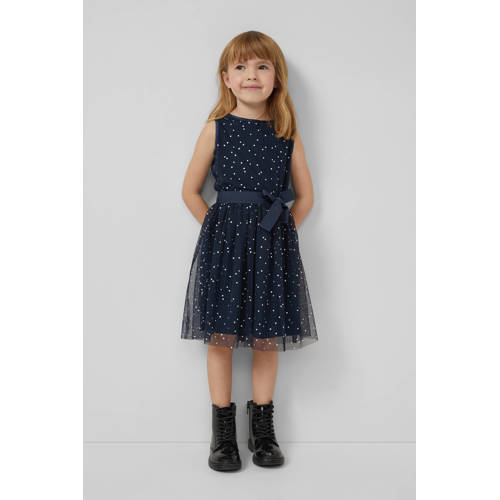 s.Oliver A-lijn jurk met pailletten donkerblauw Meisjes Polyester Ronde hals