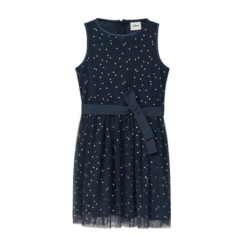 s.Oliver A-lijn jurk met pailletten donkerblauw Meisjes Polyester Ronde hals - maat 116 afbeelding