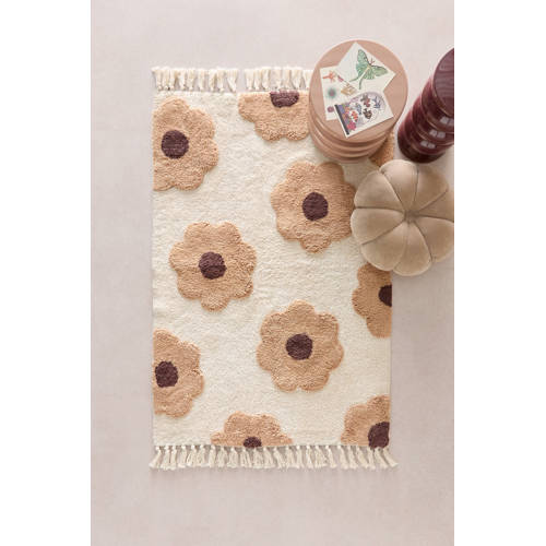 NOUS Kids kindervloerkleed Amelie (130x90 cm) Beige Bloemen afbeelding