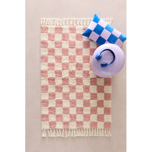 NOUS Kids kindervloerkleed Checker board (130x90 cm) Roze Ruit afbeelding