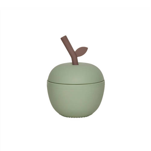 OYOY Mini drinkbeker met rietje Appel (120 ml) Groen afbeelding