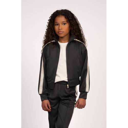 NIK&NIK Track jack met gestreepte biezen Longsleeve Zwart Meisjes Polyester Opstaande kraag - maat 140 afbeelding