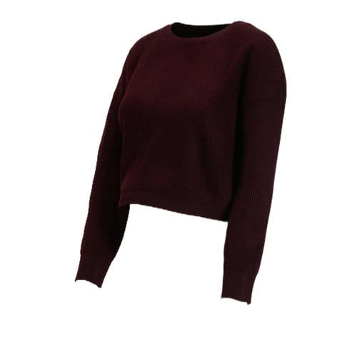 LOVE2WAIT gebreide cropped zwangerschaps trui burgundy Rood Dames Viscose Ronde hals afbeelding