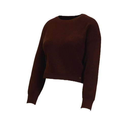 LOVE2WAIT gebreide cropped zwangerschaps trui bruin Dames Viscose Ronde hals afbeelding