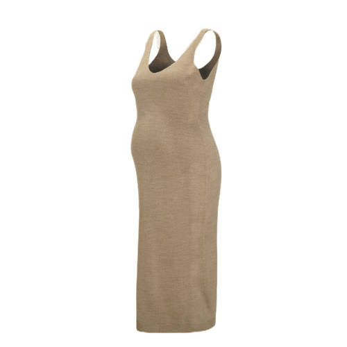 LOVE2WAIT gebreide zwangerschaps jurk beige Dames Katoen Ronde hals Effen afbeelding