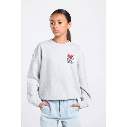 America Today sweater met backprint grijs melange Backprint - maat 146/152 afbeelding