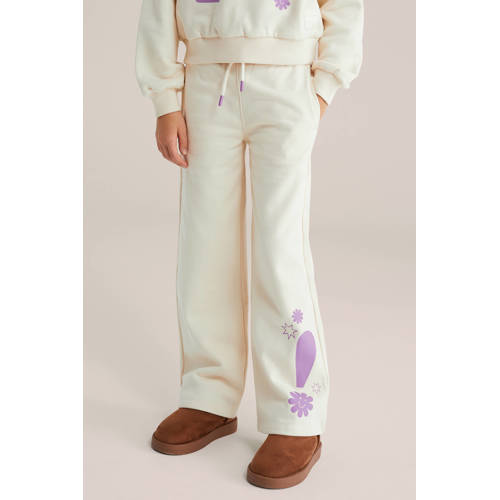 WE Fashion loose joggingbroek ecru Meisjes Sweat Printopdruk - maat 176 afbeelding