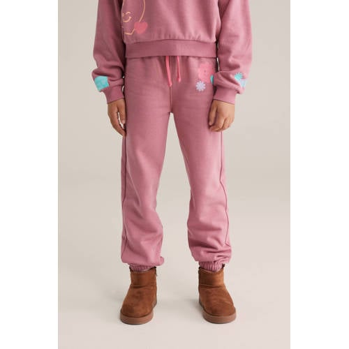 WE Fashion tapered joggingbroek roze Meisjes Sweat Printopdruk - maat 170 afbeelding