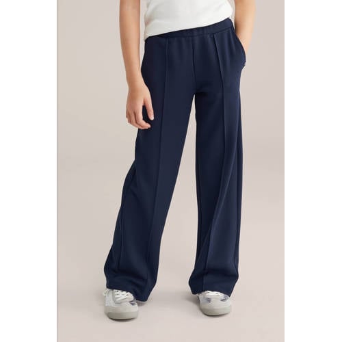 WE Fashion loose casual broek donkerblauw Meisjes Polyester Effen