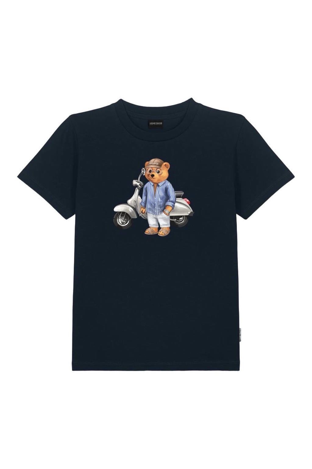 Donkerblauwe jongens en meisjes Baron Filou Honeygang T-shirt van katoen met printopdruk en korte mouwen
