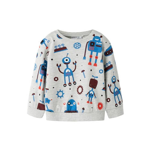 NAME IT MINI sweater grijs melange All over print - maat 122/128 afbeelding