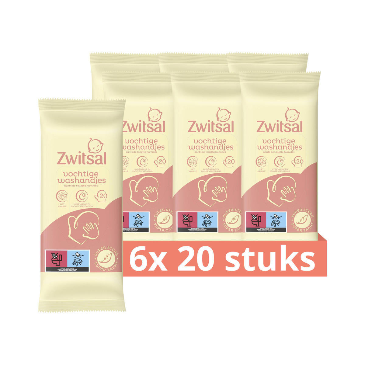 Zwitsal vochtige washandjes - 6 x 20 stuks | kleertjes.com