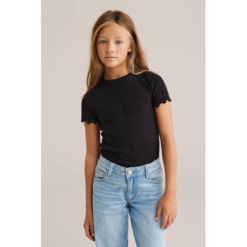 WE Fashion T-shirt rib gebreid Wit Meisjes Stretchkatoen Ronde hals Effen - maat 146/152 afbeelding