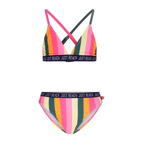 Just Beach triangel bikini Bali oranje/groen/geel Meisjes Polyester Streep - maat 134-140 afbeelding