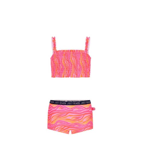 Just Beach crop bikini Zanzibar roze/oranje Meisjes Polyester Dierenprint - maat 134-140 afbeelding