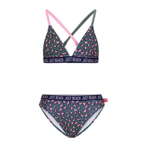 Just Beach triangel bikini Bali groen/lichtroze Meisjes Polyester Dierenprint - maat 170-176 afbeelding