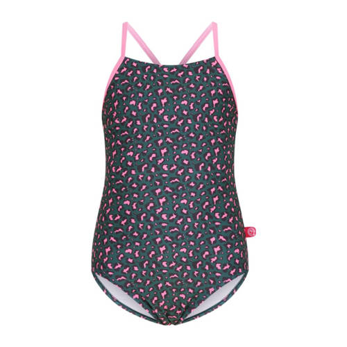 Just Beach badpak Sunset groen/lichtroze Meisjes Polyester Dierenprint - maat 134-140 afbeelding