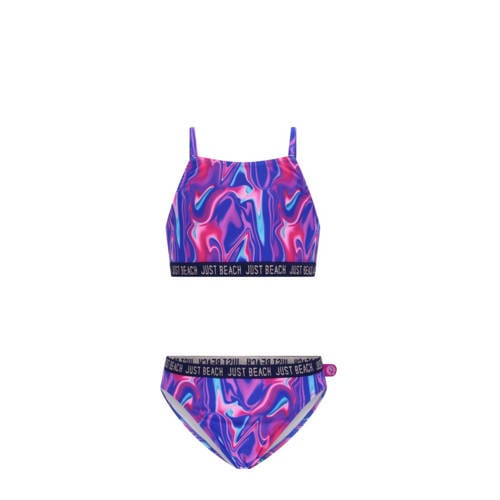 Just Beach crop bikini Florida paars/roze/lichtblauw Meisjes Polyester - maat 134-140 afbeelding