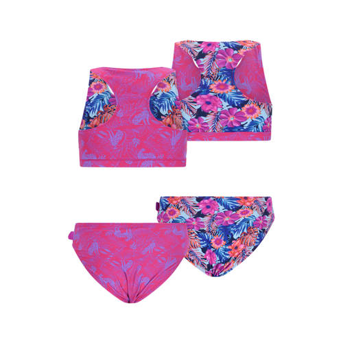 Just Beach reversible crop bikini Inside Out lichtblauw/donkerblauw/roze Meisjes Polyester - maat 170-176 afbeelding