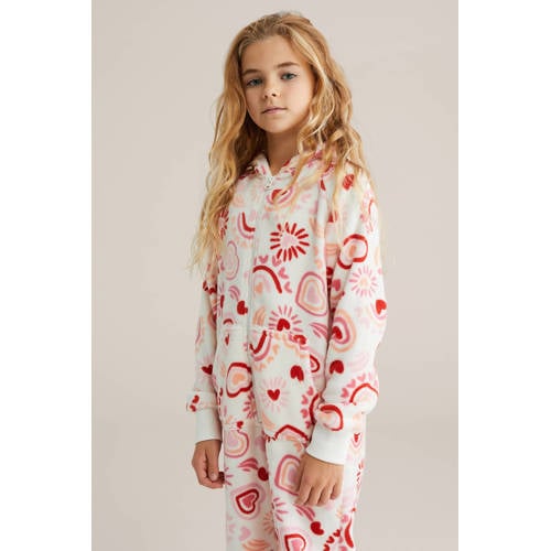 WE Fashion fleece onesie rood/ecru All over print