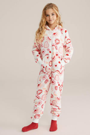 fleece onesie rood/ecru