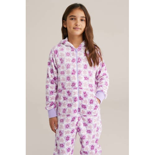 WE Fashion fleece onesie lila/paar Paars Bloemen