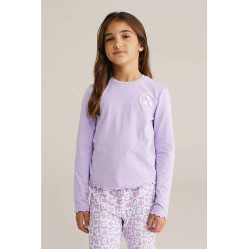 WE Fashion Pyjama set lila Paars Meisjes Stretchkatoen Ronde hals Streep