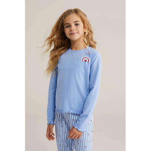 WE Fashion pyjama set blauw Meisjes Stretchkatoen Ronde hals Streep