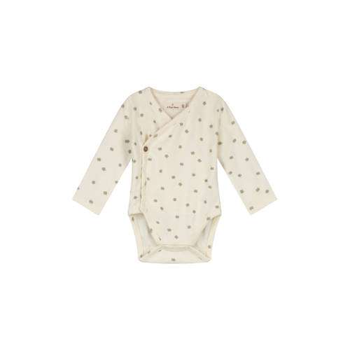 A Tiny Story romper met overslag ecru/groen Jongens/Meisjes Katoen V-hals - maat 74 afbeelding