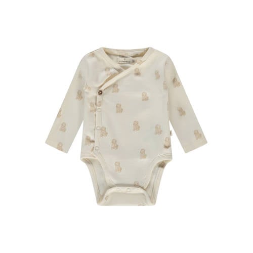 A Tiny Story romper met overslag ecru/lichtbruin Jongens/Meisjes Katoen V-hals - maat 74 afbeelding