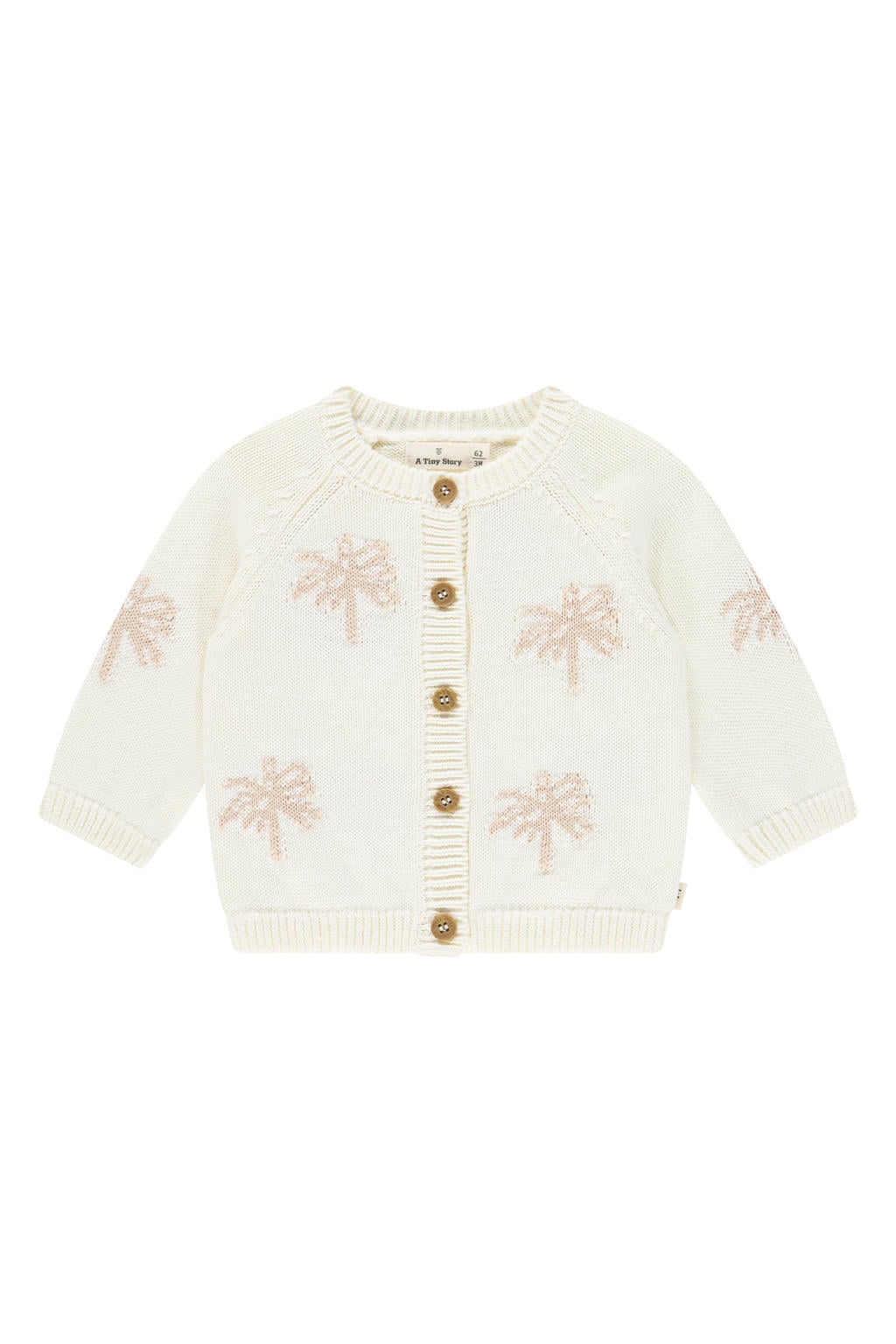 Ecru meisjes A Tiny Story vest fijn gebreid van katoen met lange mouwen, ronde hals en knoopsluiting