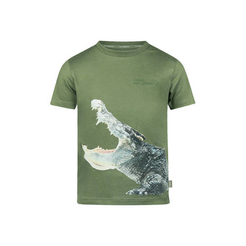 Koko Noko T-shirt olijfgroen Jongens Stretchkatoen Ronde hals Printopdruk - maat 128 afbeelding