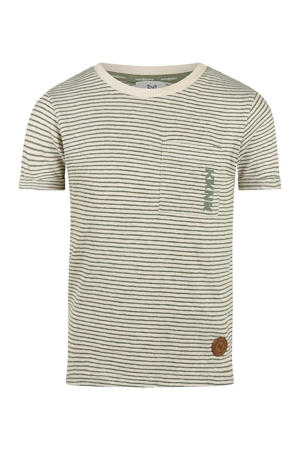 gestreepte T-shirt olijfgroen fijn gebreid